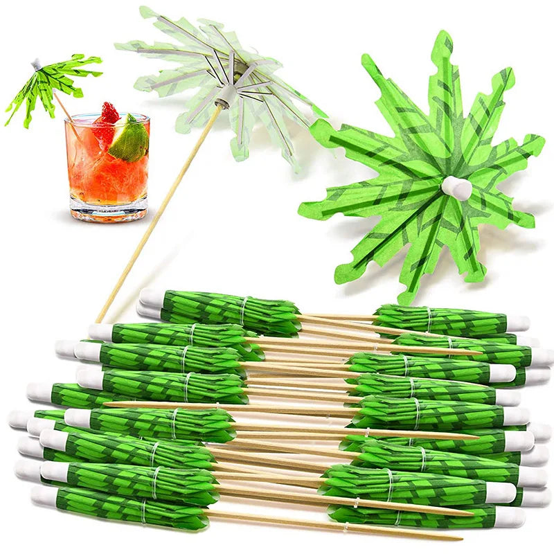 50PCS Green Tropical Coconut Palm Tree Paper Umbrellas
