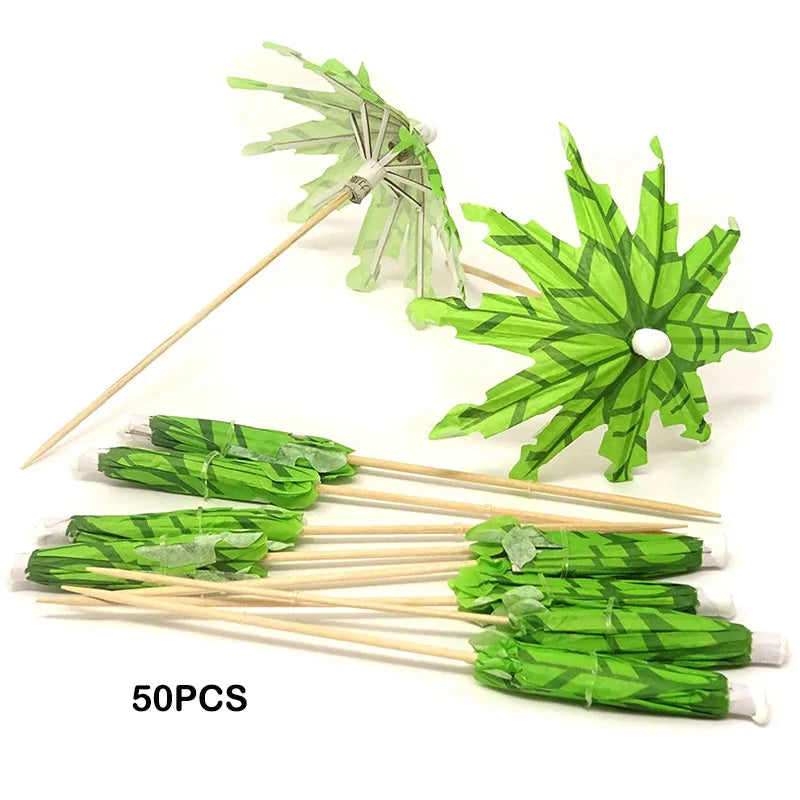50PCS Green Tropical Coconut Palm Tree Paper Umbrellas