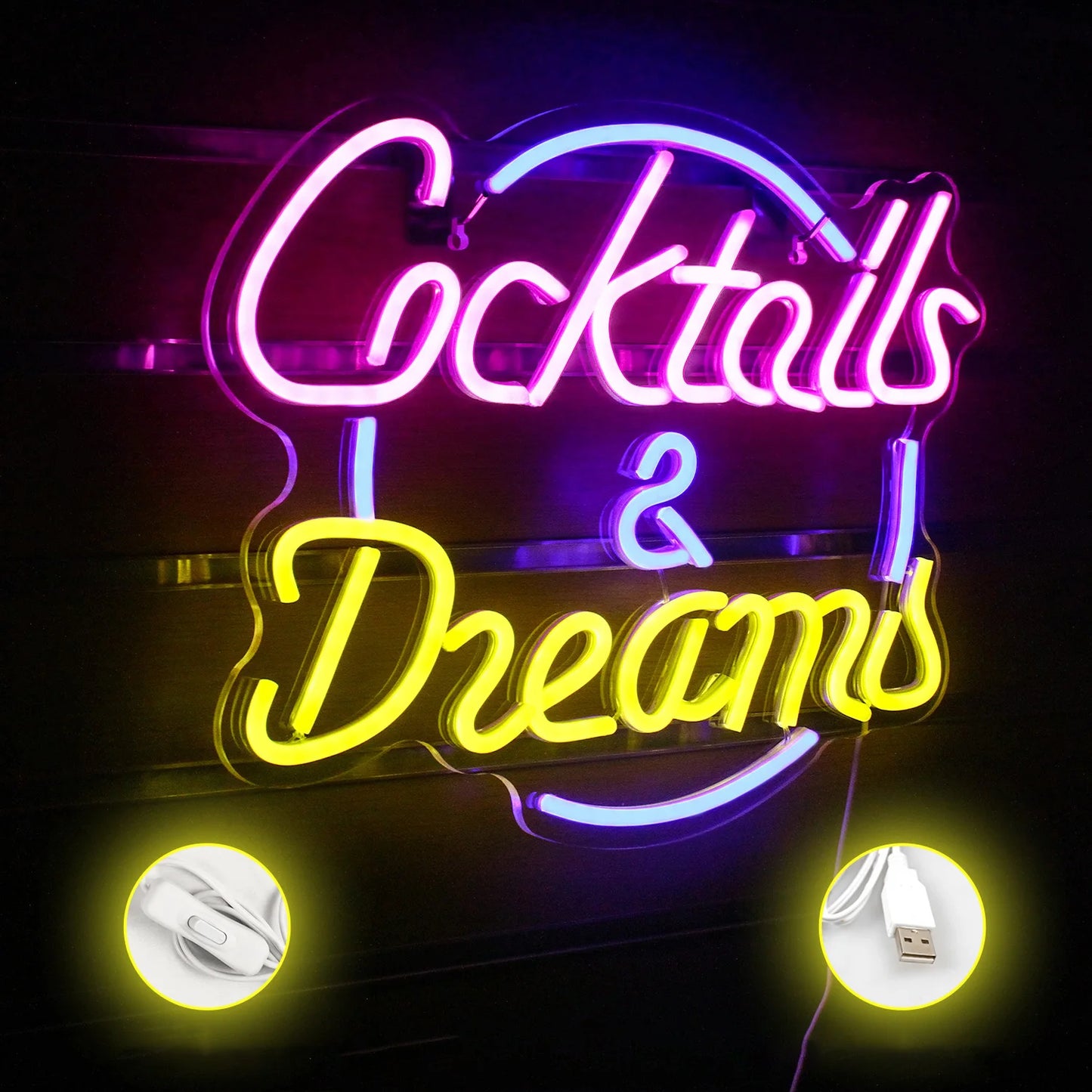 "Cocktails & Dreams" LED Neon Bar Sign